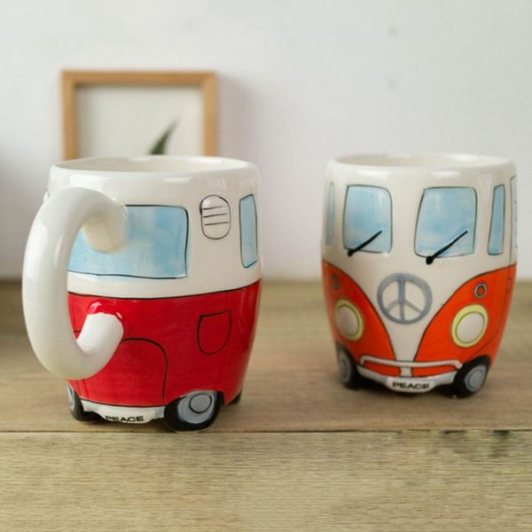 

50pcs mug cartoon gifts bus milk hand retro fashion novetly cup painting mugs tea coffee double ceramic drinkware ivxat