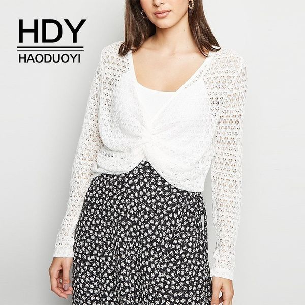 

hdy haoduoyi women bohemian beach style 2019 new summer knit breaf solid hollow out thin deep vneck overcoat, Black;brown