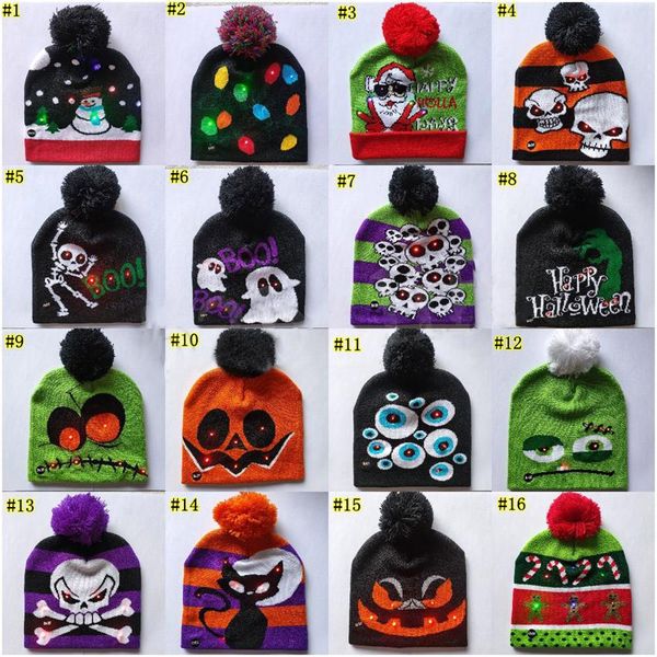 

halloween led knitted hat fashion halloween caps light-up beanies hats outdoor light pompon ball ski cap skull caps fa3069