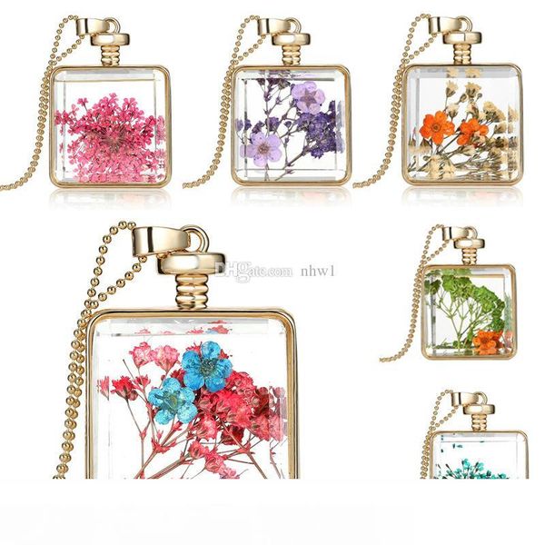 

фиолетовый сушеный цветок ошейники стекло квадратный кулон ожерелье золотой цвет длинная цепь заявление ожерелье женщины изысканные ювелирны, Silver