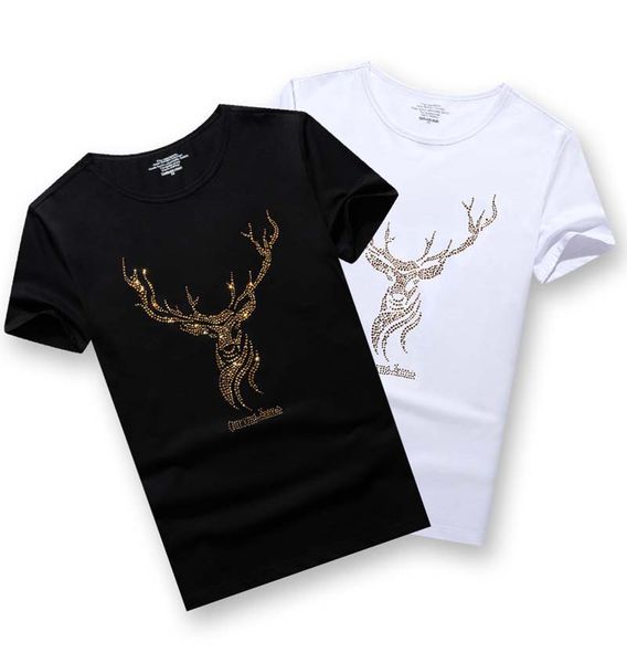 

fashion men's t-shirts rhinestones animal mens shirts european and american styles men's short-sleeved t shirt 4 styles size s-7xl, White;black