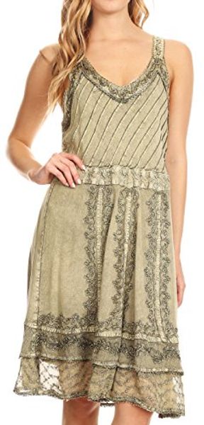 

sakkas dalila sleeveless midi dress stonewash with embroidery and crochet lace, Black;gray