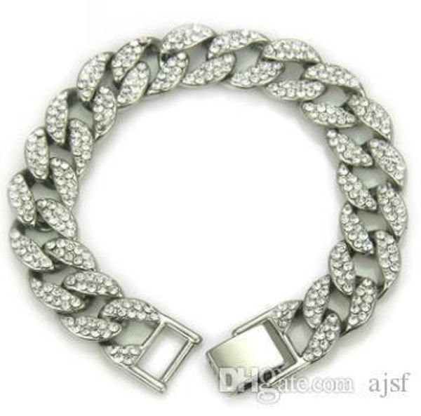 

fashion mens luxury designer bracelets bangles gold silver iced bracelet out bracelet cuban link hip hop bracelets, Black