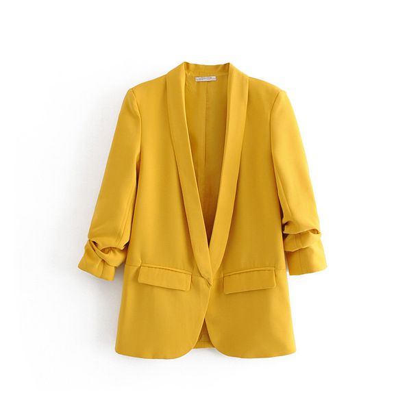 

2019 new women elegant crimping three quarter sleeve casual blazer candy colors open stitch female stylish outwear coats ct240, White;black