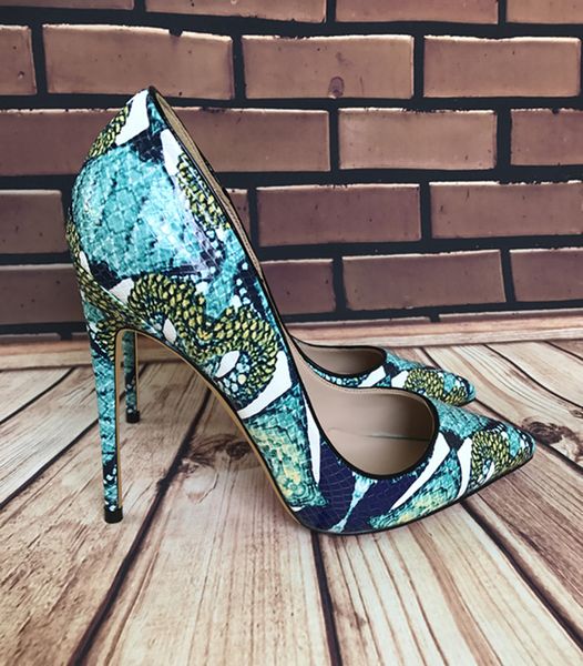 

2018 new arrive women shoes snake printed stilettos high heels 12cm/10cm/8cm luxury designer pointed toe women pumps big size 34-44, Black