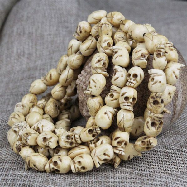 

wholesale hand carved natural yak bone skull 108 beads mala bracelets diy beads jewelry accessories tibetan style men bracelets, Golden;silver