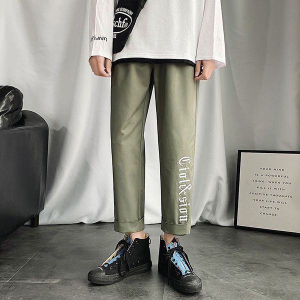 

2020 spring and summer new youth popular solid color simple letter embroidery loose straight pants fashion casual overalls, Black