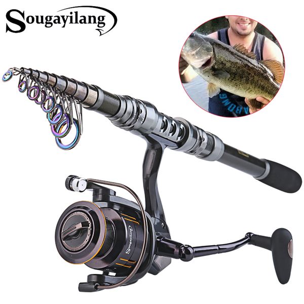 

sougayilang carbon fiber carp 1.8- 3.3m portable fishing rod sets 14bb metal spoon reel spinning fishing reel pesca