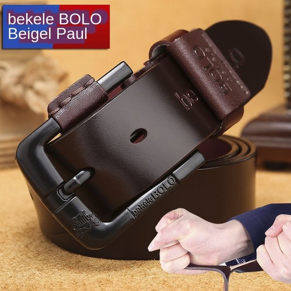 

men's pin genuine leather business youth men's pin buckle belt 2020 belt, Black;brown