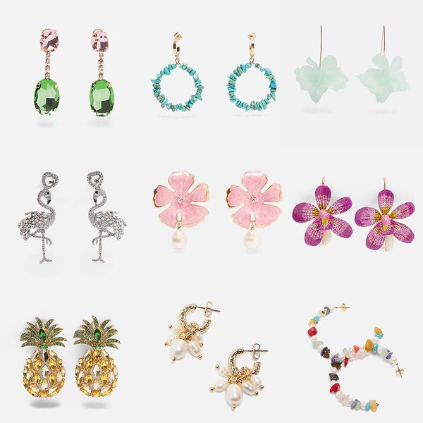 

flatfoosie new trendy boho resin crystal pineapple drop earrings jewelry flowers pendant dangle earings for women party girls, Silver