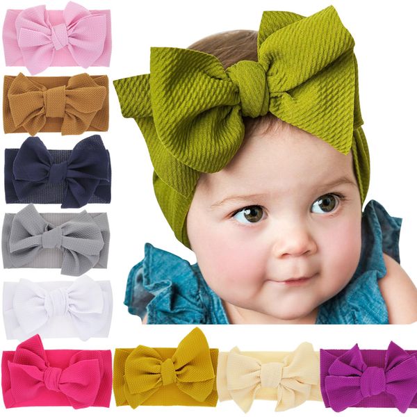 

2019 european and american popular children's elastic headband newborn solid color bow knot rope baby rabbit ears widened, Blue;gray
