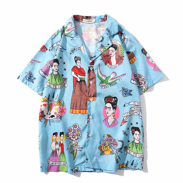 

2020 new menswear designer cotton casual shirt pocket short sleeve shirt beach print shirts 003, White;black