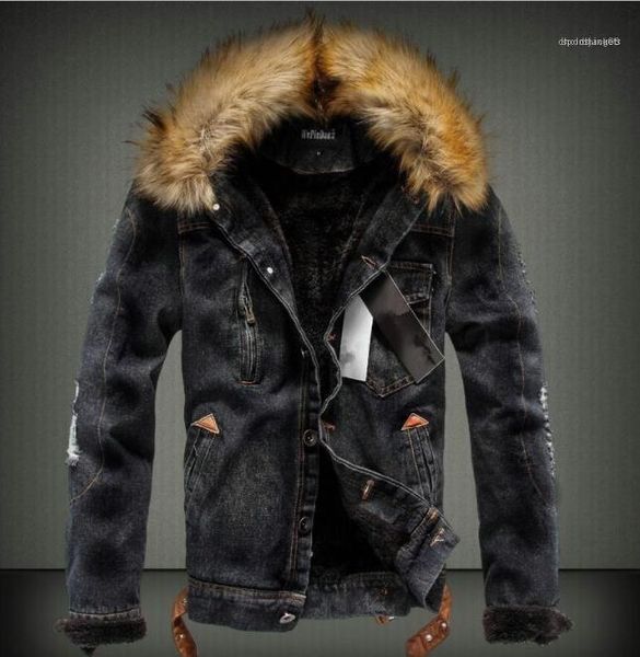 

fur designer warm coats long sleeve single breasted casual jacket solid mens winter jean jackets thick, Black;brown