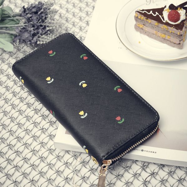 

doranmi floral leather clutch wallets for women 2019 long wallet female purse bag zipper closure money bag djb831, Red;black