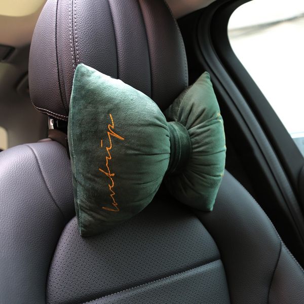 

car headrest neck pillow soft velvet bronzing bow soft plush throw pillow for cushion office waist detachable washable