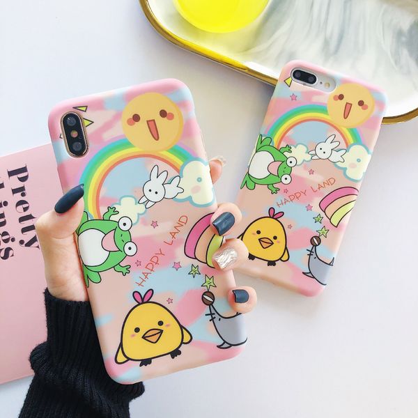 

for iphone xs max xr phone case cute watercolor animal liquid silicone 6 7 8 x plus side pattern covering cell phone cases