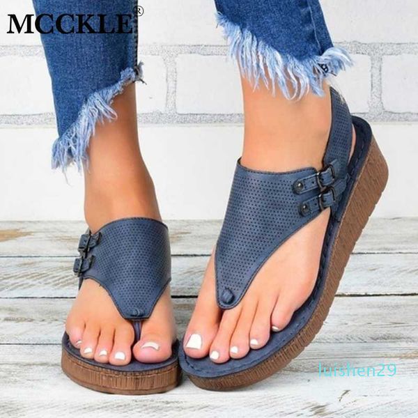 

mcckle sandals women summer woman wedges buckle strap plus size flip flops pu ladies sandal fashion female beach outside l14, Black