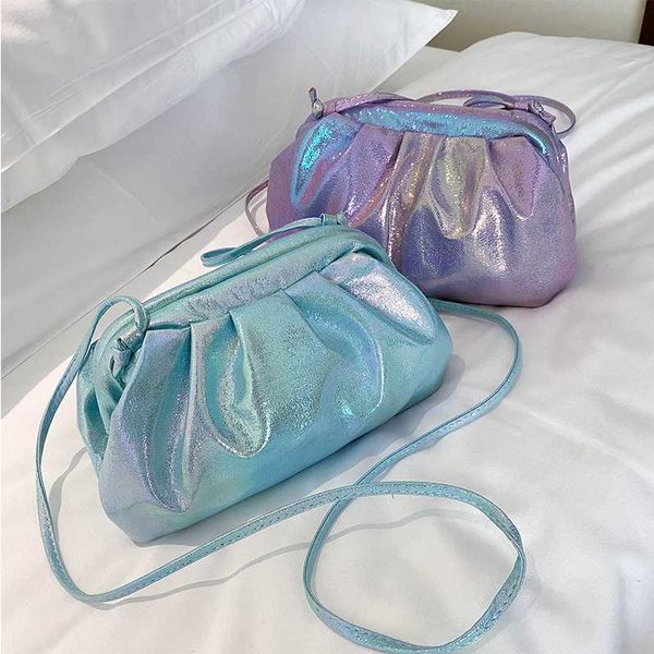 

chic hologram laser bling purple color silver pu leather envelope bag handbags women messenger purses dumpling clutches bag