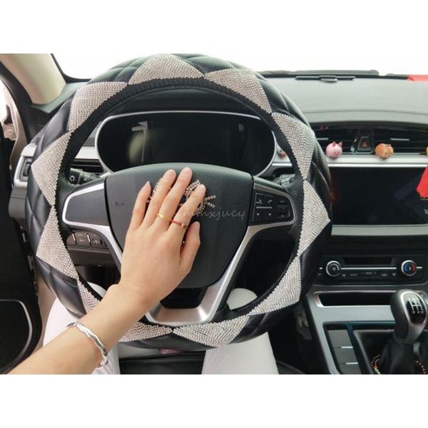 

auto car steering wheel cover pu leather wiht bling rhinestone 38cm