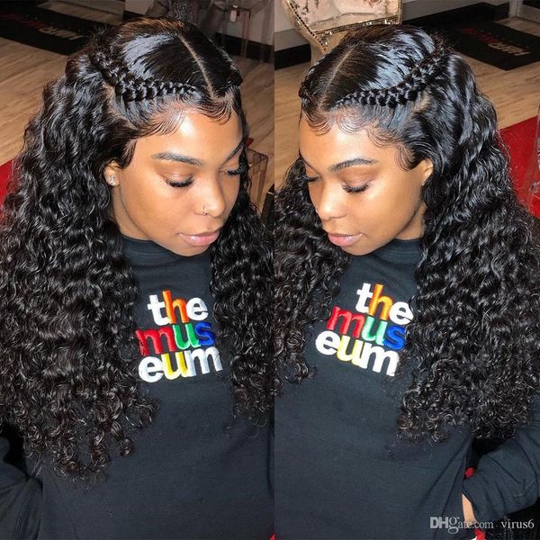 

remy human hair full lace wig style brazilian hair wavy water wave wig 180% density with baby hair natural hairline african american, Black
