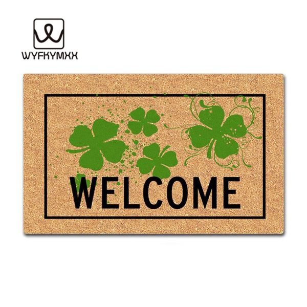 Funny Front Indoor Rug Mat Non Slip Four Leaf Clover Welcome Woven Outdoor Mat Design Outdoor Entrance Doormat Cushions For Outdoor Wicker Furniture