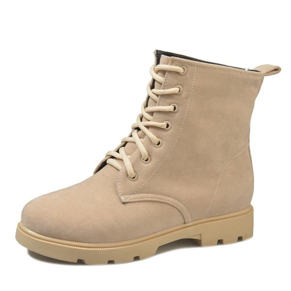 

kalenmos size 33-44 women ankle boots suede leather round toe flats lace up fashion shoes woman comfortable daily footwear, Black