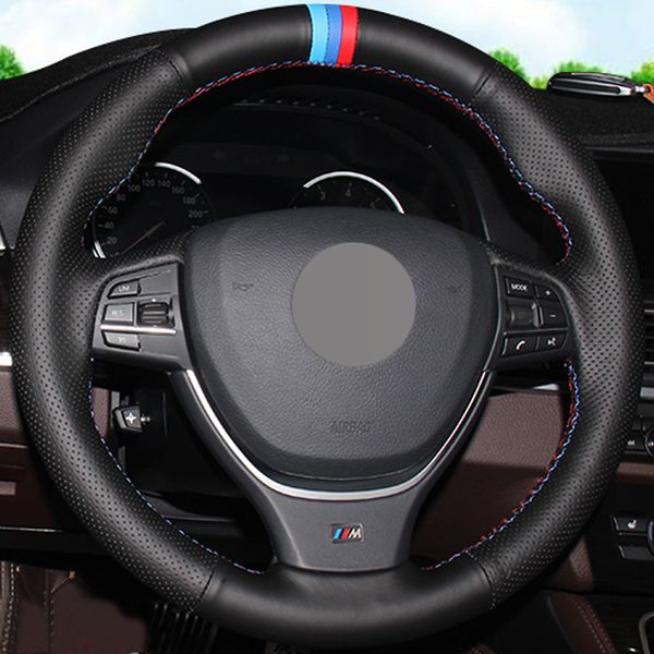 

diy hand-stitched black genuine leather car steering wheel cover for f10 2014 520i 528i 2013 2014 730li 740li 750li