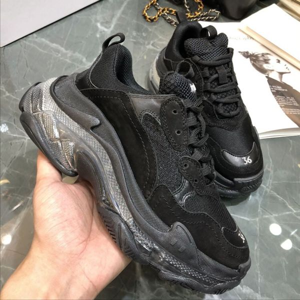 

2019 men women casual shoes sneakers cushion triple s 3.0 dad shoe casual combination nitrogen outsole crystal bottom, Black
