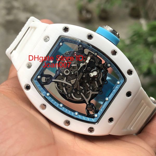 

luxury watch rm055 white ceramic watches men mechanical skeleton automatic wristwatch rubber casual men dress watch transparent watches 43mm