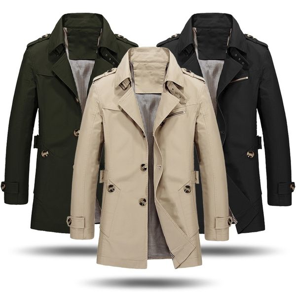 

autumn men's new business casual jacket jacket long windbreaker cotton men's fashion long trench coat men overcoat, Tan;black