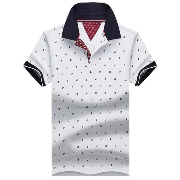

новый бренд поло мужские печатные рубашки поло хлопок с коротким рукавом camisas polo повседневная стойка воротник мужской рубашки поло, White;black