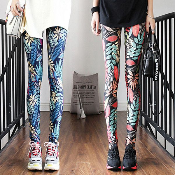 

la maxpa spring fashion girl legging spandex aptitud print floral leggings leggins milk silk women pants leaf clothing k2095, Black