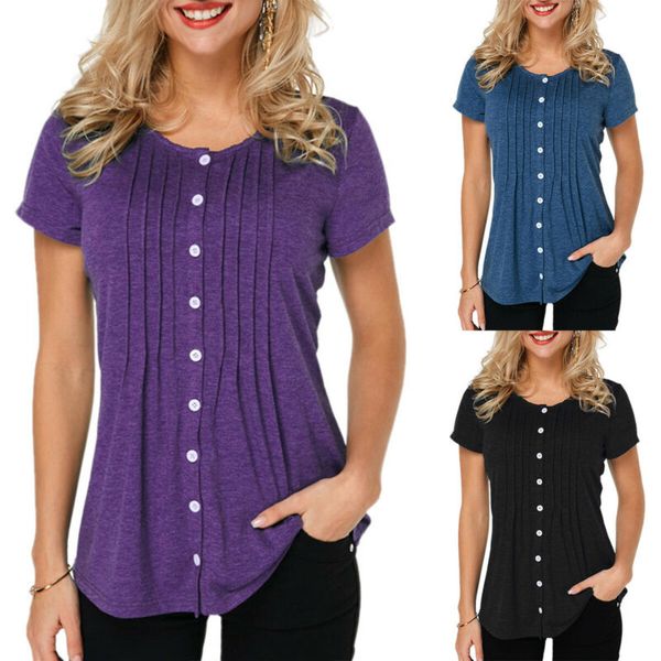 

Womens Cardigan T Shirt Tunic Slim Casual Tops Plain Short Sleeve Summer Buttons