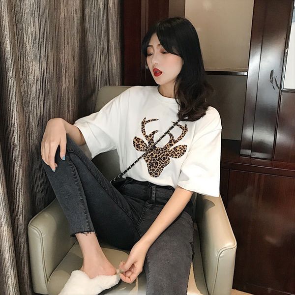 

2020 medium and long short-sleeved t-shirt female white loose versatile student cotton half-sleeved t-shirt t-shirt