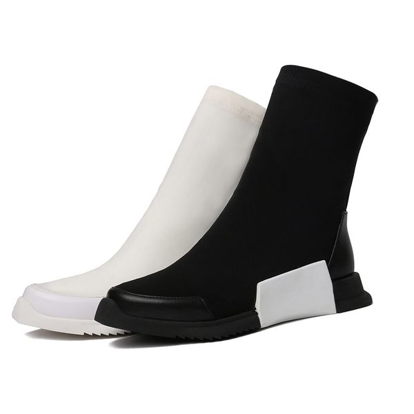 

весна и осень женская мода сапоги квадратная голова сапоги новый спортивный стиль стрейч плоские женская обувь, Black