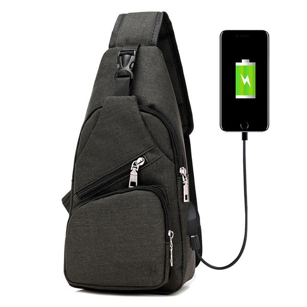 

designer-new men canvas chest bag outdoor hiking travel crossbody sling shoulder backpack with built-in usb charging canvas
