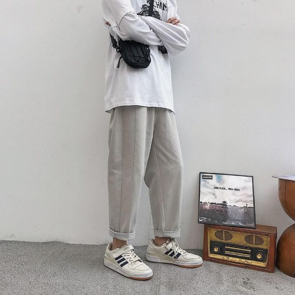 

men's pants 2021 spring and summer youth cotton solid color thin section feet fashion casual loose harem, Black