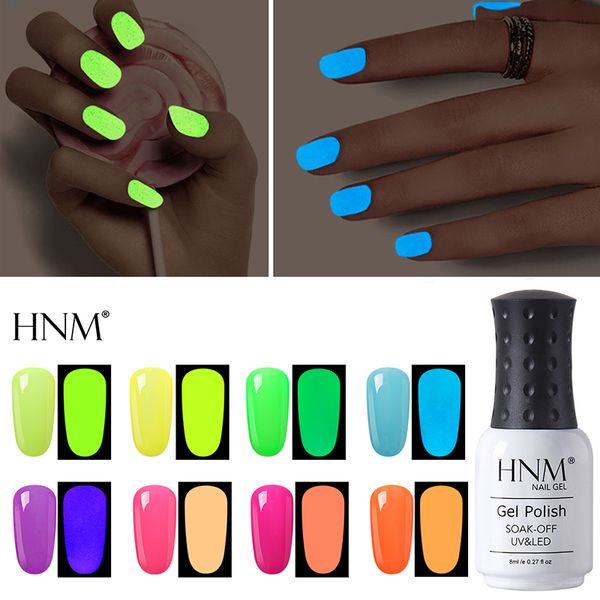 

hnm 8ml uv gel night glow in dark nail gel polish lucky lacquer varnishes soak-off uv led fluorescent neon luminous colors, Red;pink