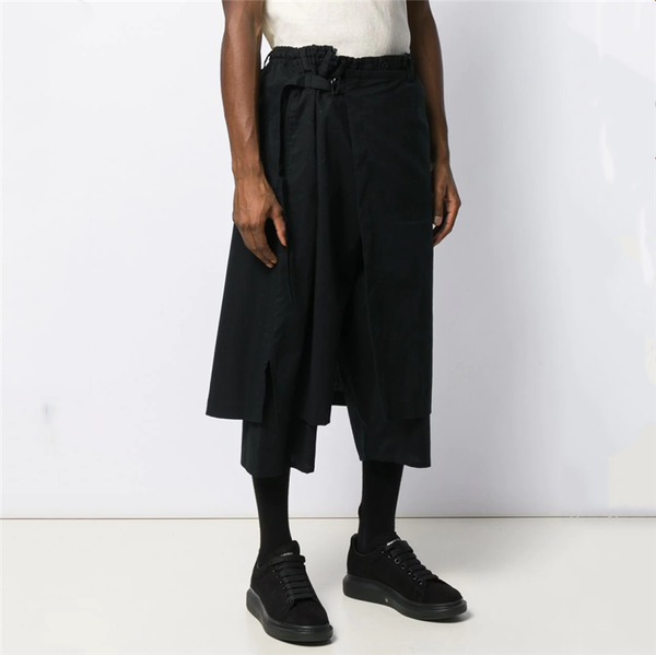 

customized 27-46 new male european and american fashion men's casual capris fake two loose harun youth personality straight pant, Black