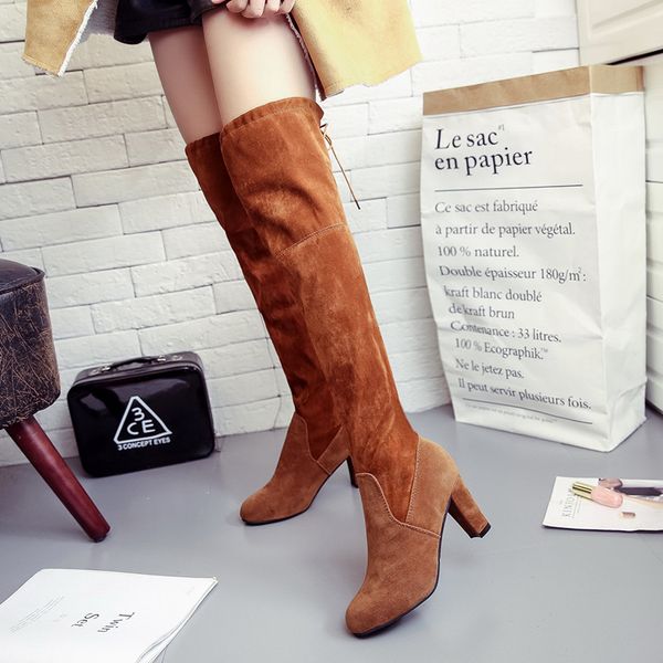 

faux suede slim boots over the knee high women fashion winter thigh high boots shoes woman botas de mujer, Black