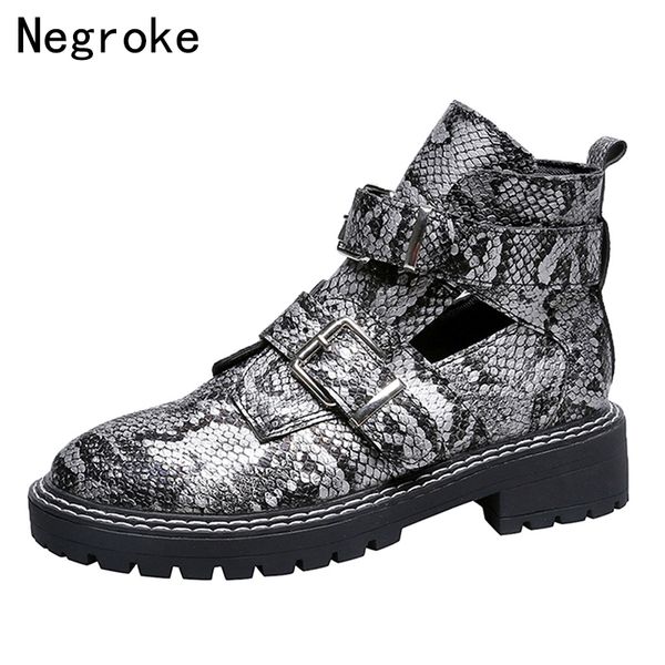 

2020 fashion women boots spring summer block low heel ladies booties pu leather hollow out ankle platform shoes, Black