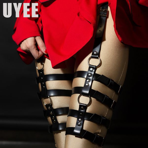 

uyee handmade leather lingerie belt women's underwear garter pastel goth stockings femlae erotic fetish bdsm harness belt lp-005, Black;white