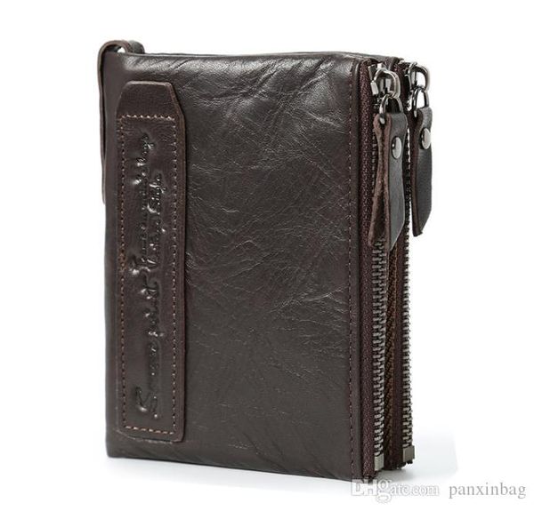 

retro double zipper short purse mad horse skin cowhide, Red;black