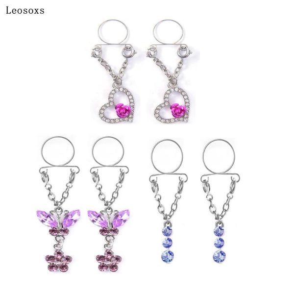 

leosoxs 1piece explosive rose peach heart pendant fake breast ring adjustable nipple piercing jewelry nipple ring, Slivery;golden