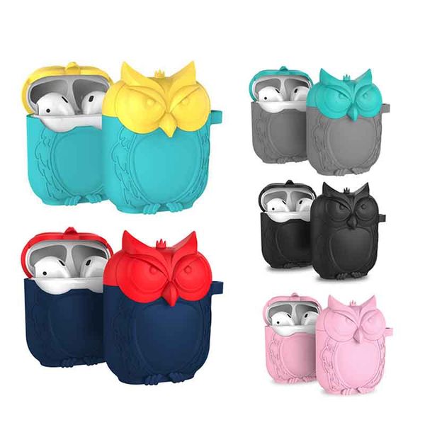 

protective case for airpods 1/2 bluetooth headset owl print shockproof cover for airpods fashion silicone storage box 11 colors sale