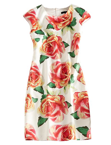

flower print women sheath dress cap-sleeve rund neck casual dresses 04k894, Black;gray