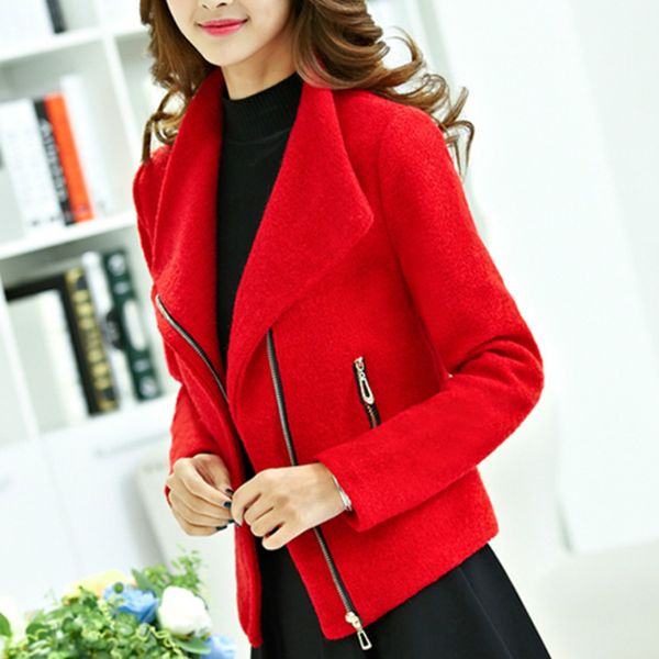 

women autumn red thick woolen jacket female short coat, Black;brown
