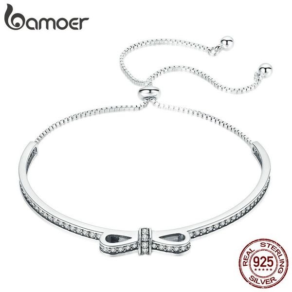 

bamoer высокое качество стерлингового серебра 925 бантом прозрачный кубический циркон браслеты браслеты для женщин ювелирные изделия стерлин, Black