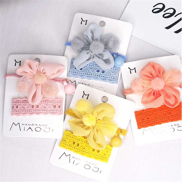 

2020 spring and summer new hair rope hairpin set chiffon sun flower hair circle children lace hairpin accessories, Slivery;white