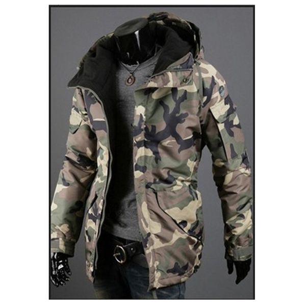 

men's trench coats seller style cotton clothing autumn winter camouflage wind cap clothes, Tan;black